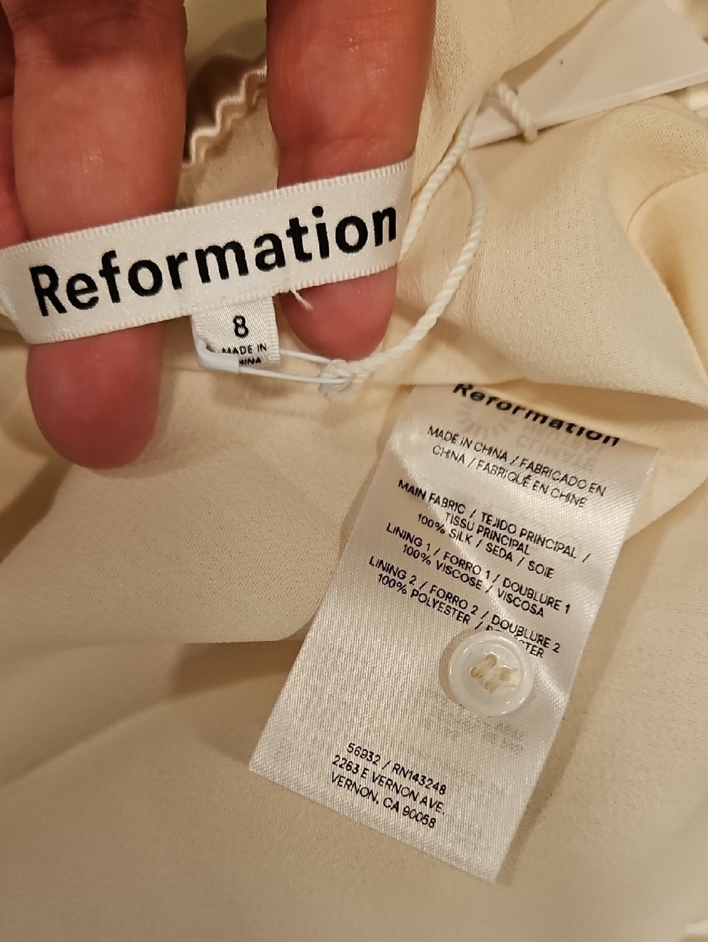 💕REFORMATION💕 The Babette Bubble Hem Silk Satin Halter Mini Dress Ivory 8 NWT - Picture 16 of 16
